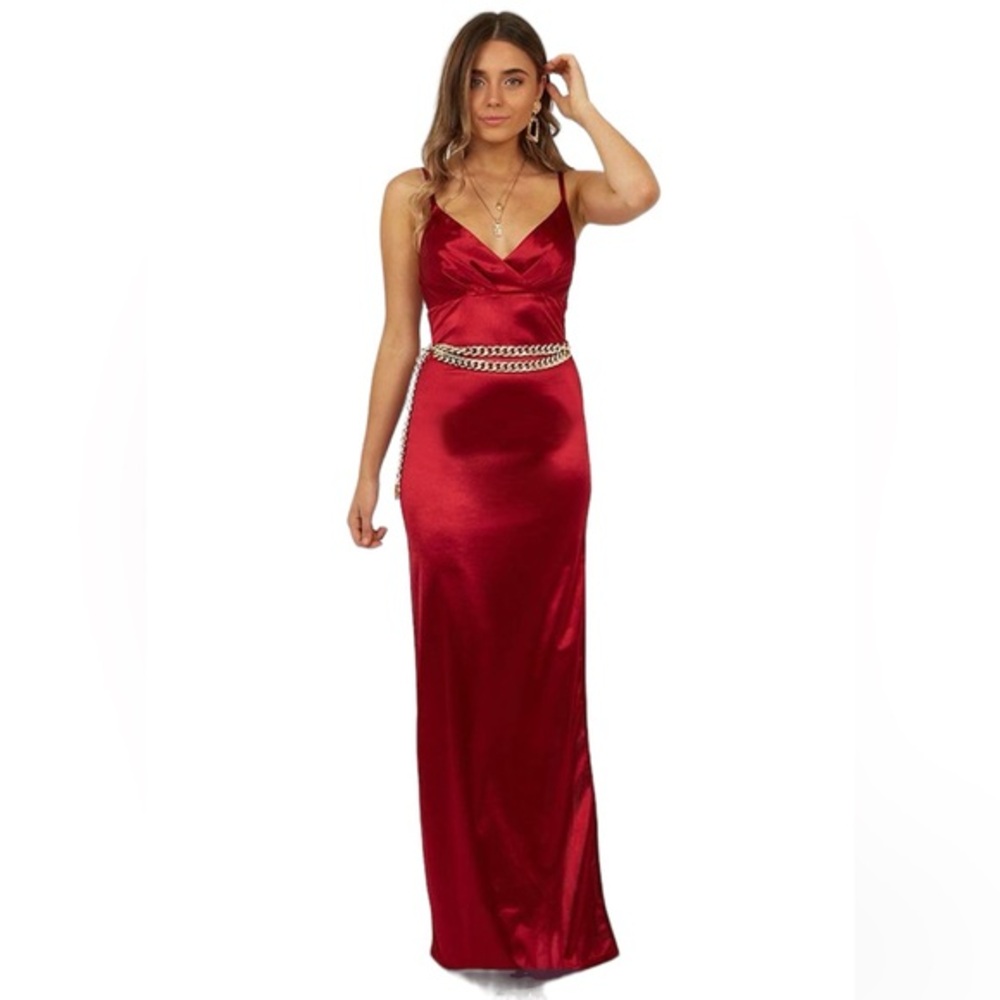 Oh Yeah! The Label Wine Satin Maxi Dress Evening Gown M/12